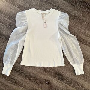 Dolan Anthropologie Ribbed Sheer Sleeve Blouse New